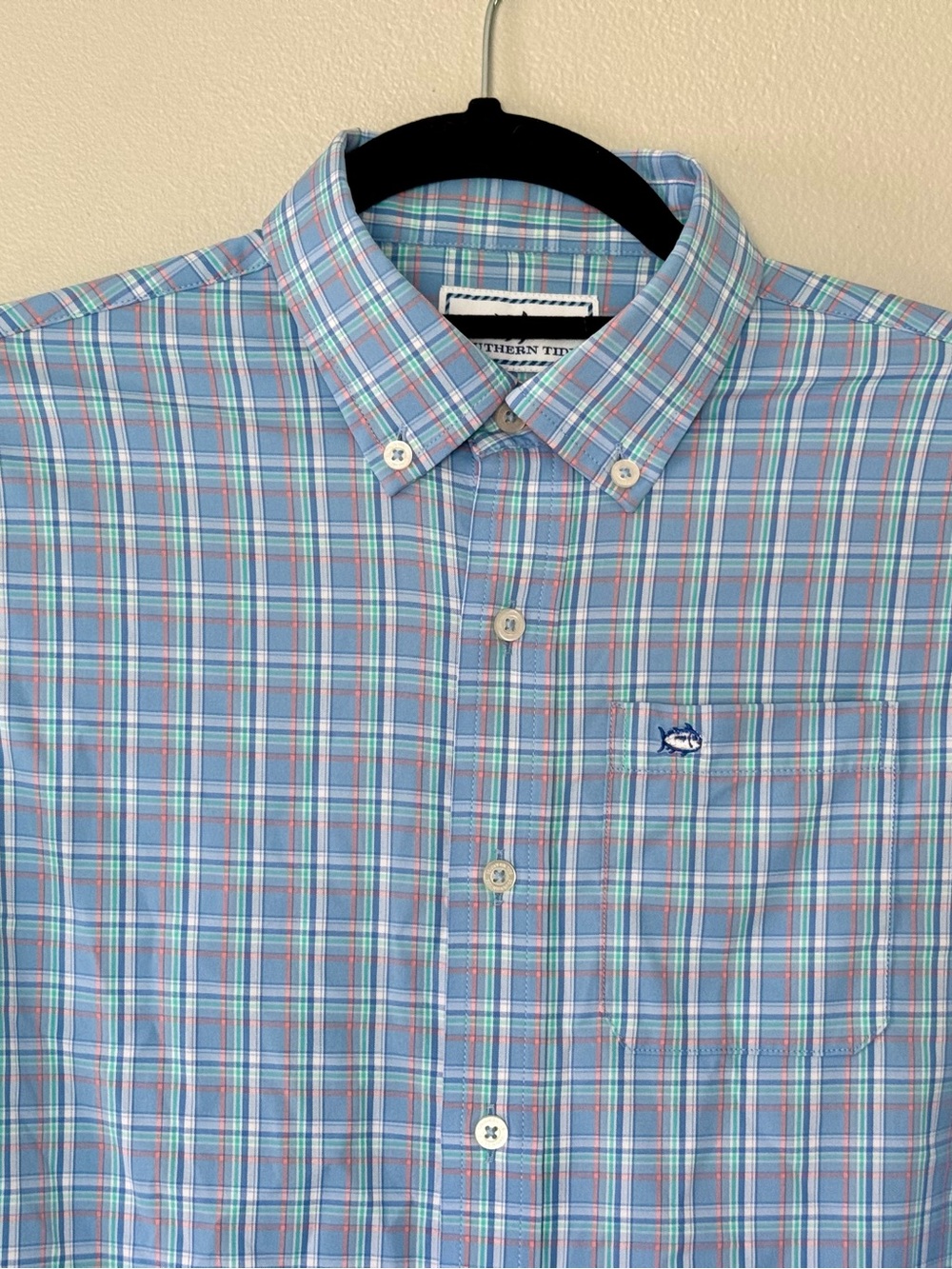 Southern Tide Boys Intercostal Shirt L Blue Plaid Button-Down